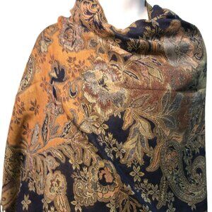 Vintage style Floral Pashmina Scarf for Women, Navy & beige Shawl Wrap,
